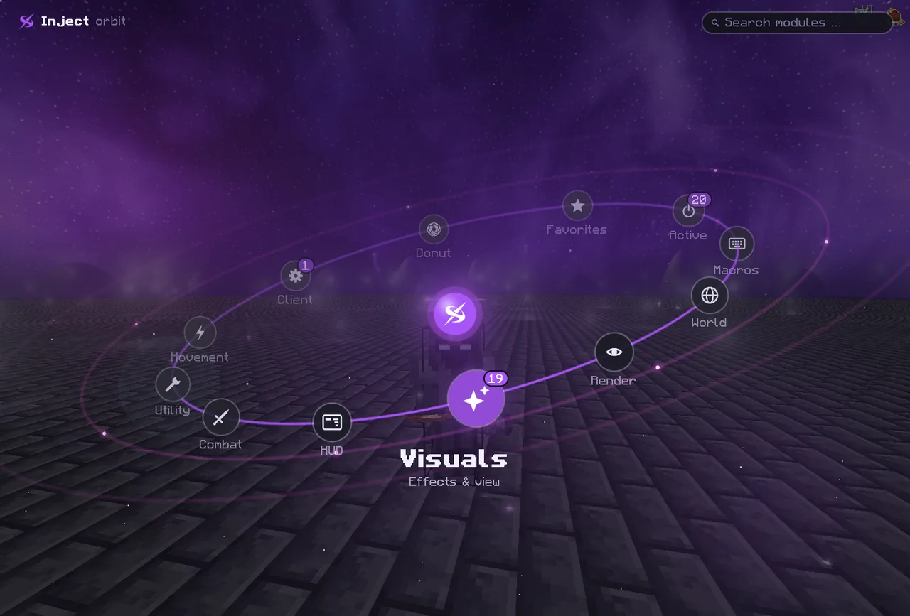 The Orbit style of the Inject ClickGUI in Minecraft