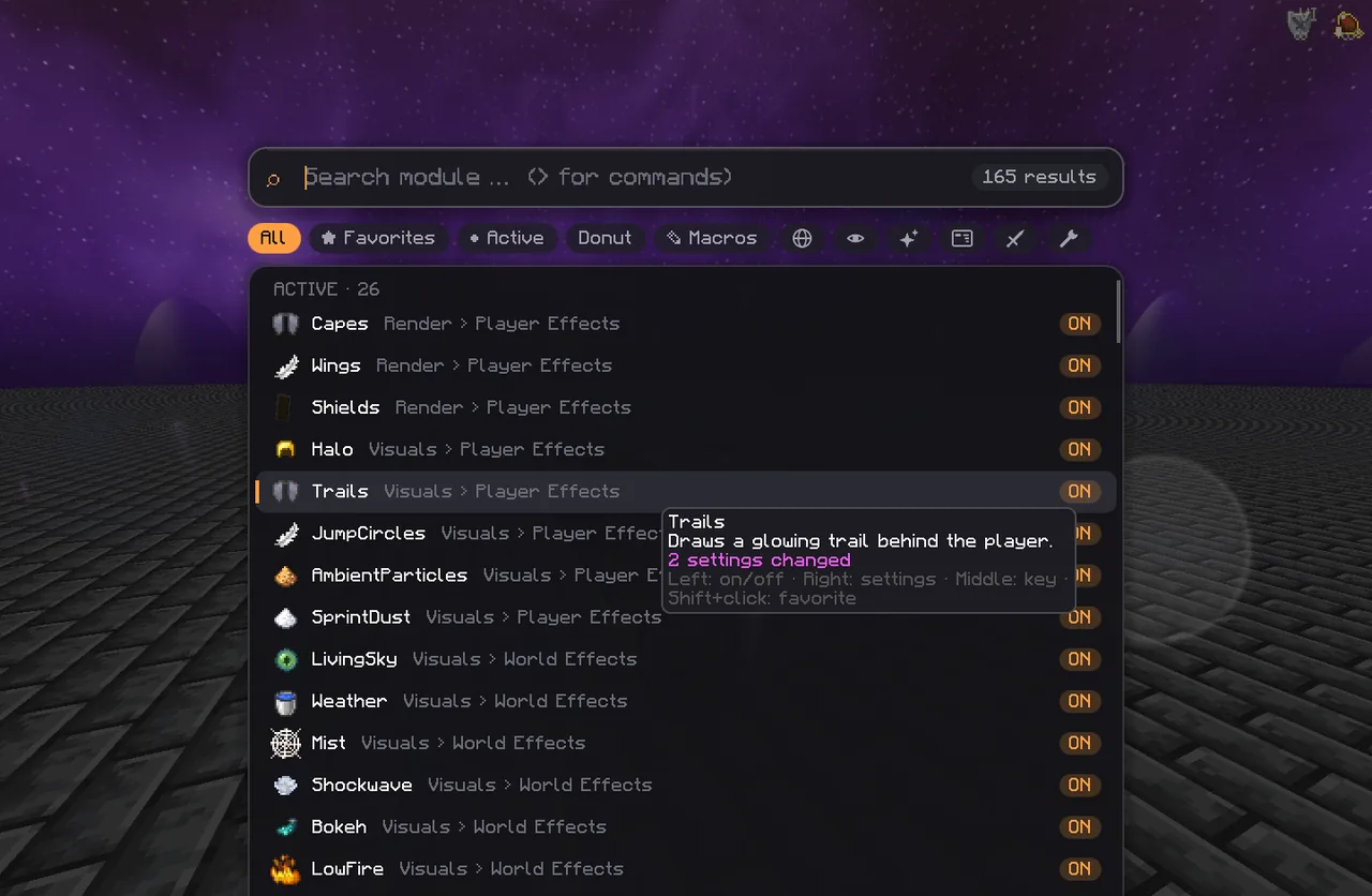 The Spotlight style of the Inject ClickGUI in Minecraft